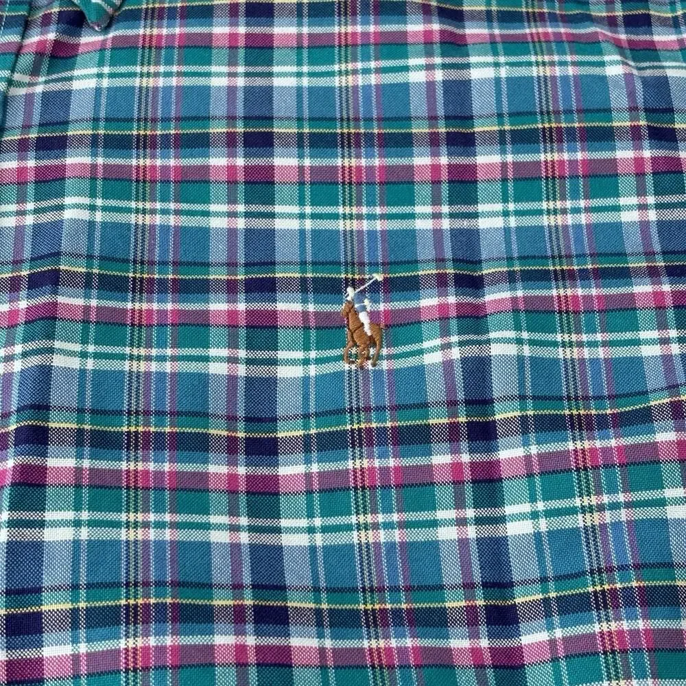 Polo Ralph Lauren Oxford Plaid Button Down Shirt XXL Blue Aqua Pink Brown Pony